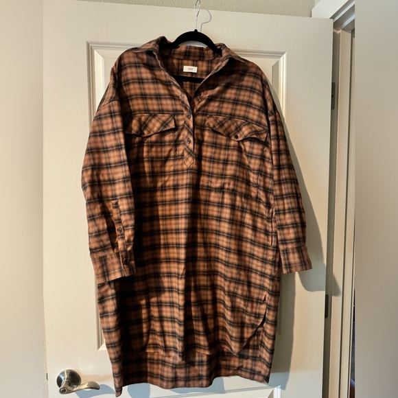Closed Cotton Shirt Dress 100% Cotton Flannel Plaid Size Small Brown Black EUC - Picture 4 of 7